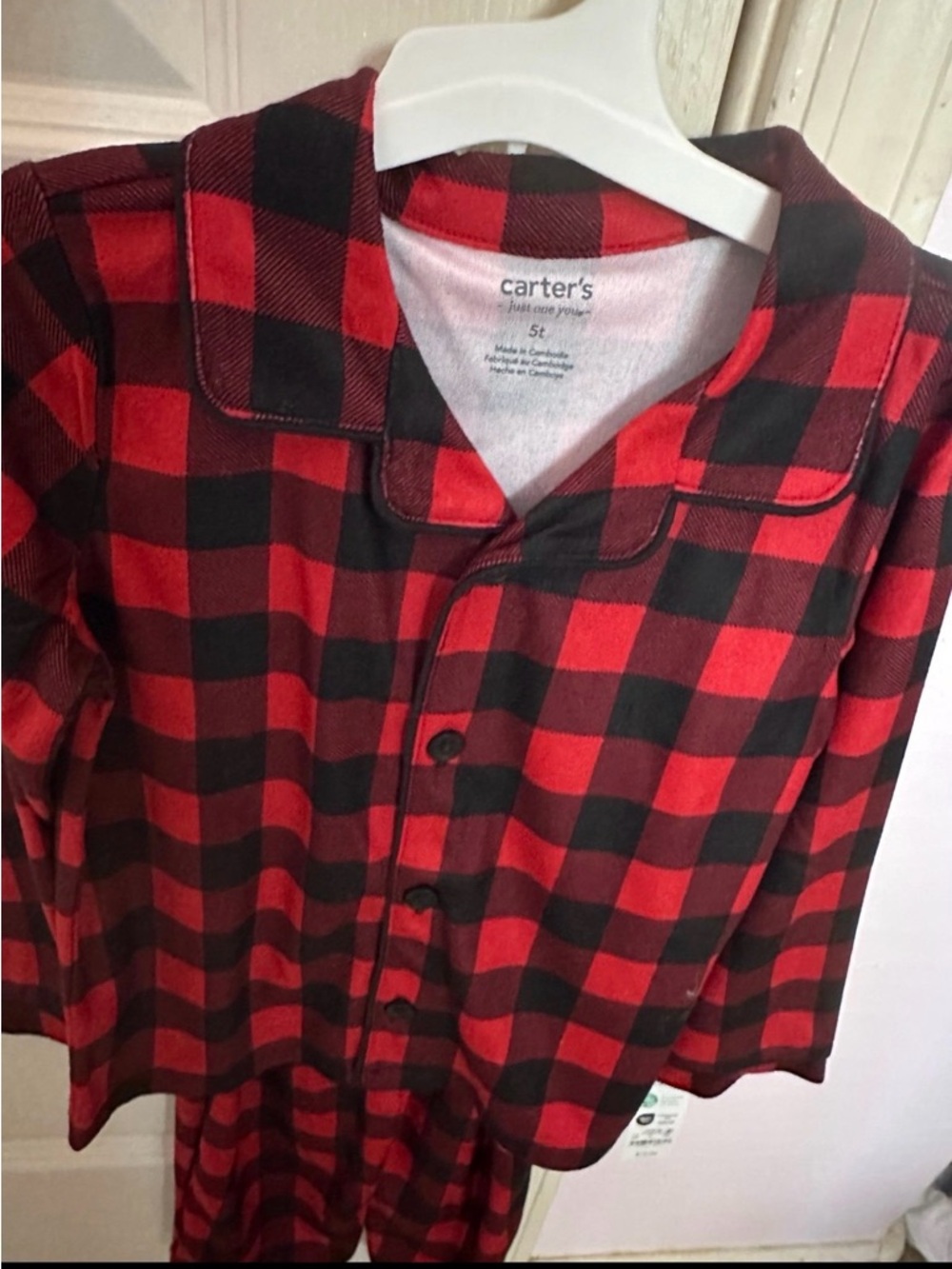 Carter's Red and Black Buffalo Plaid Pajama Top and bottoms